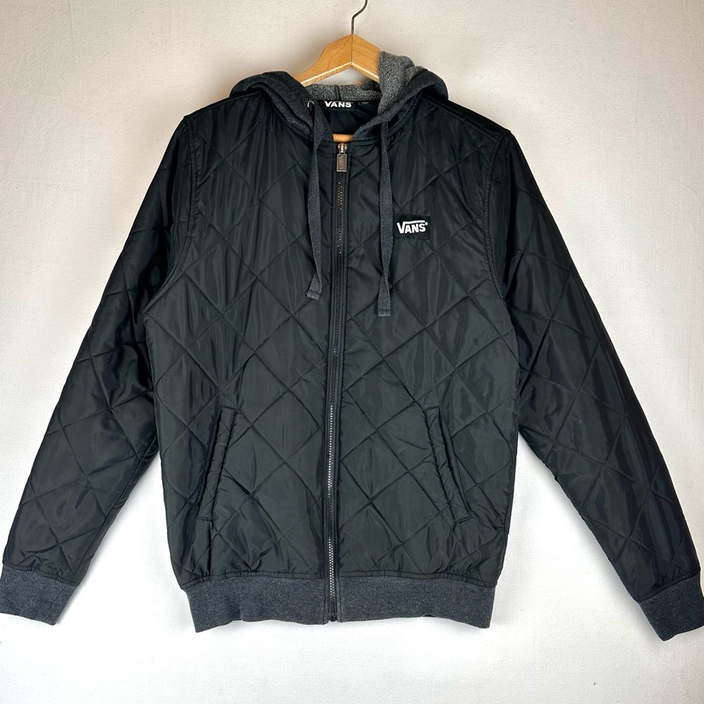 Vans Diamond Quilted Puffer Jacket Hooded Black Sz S